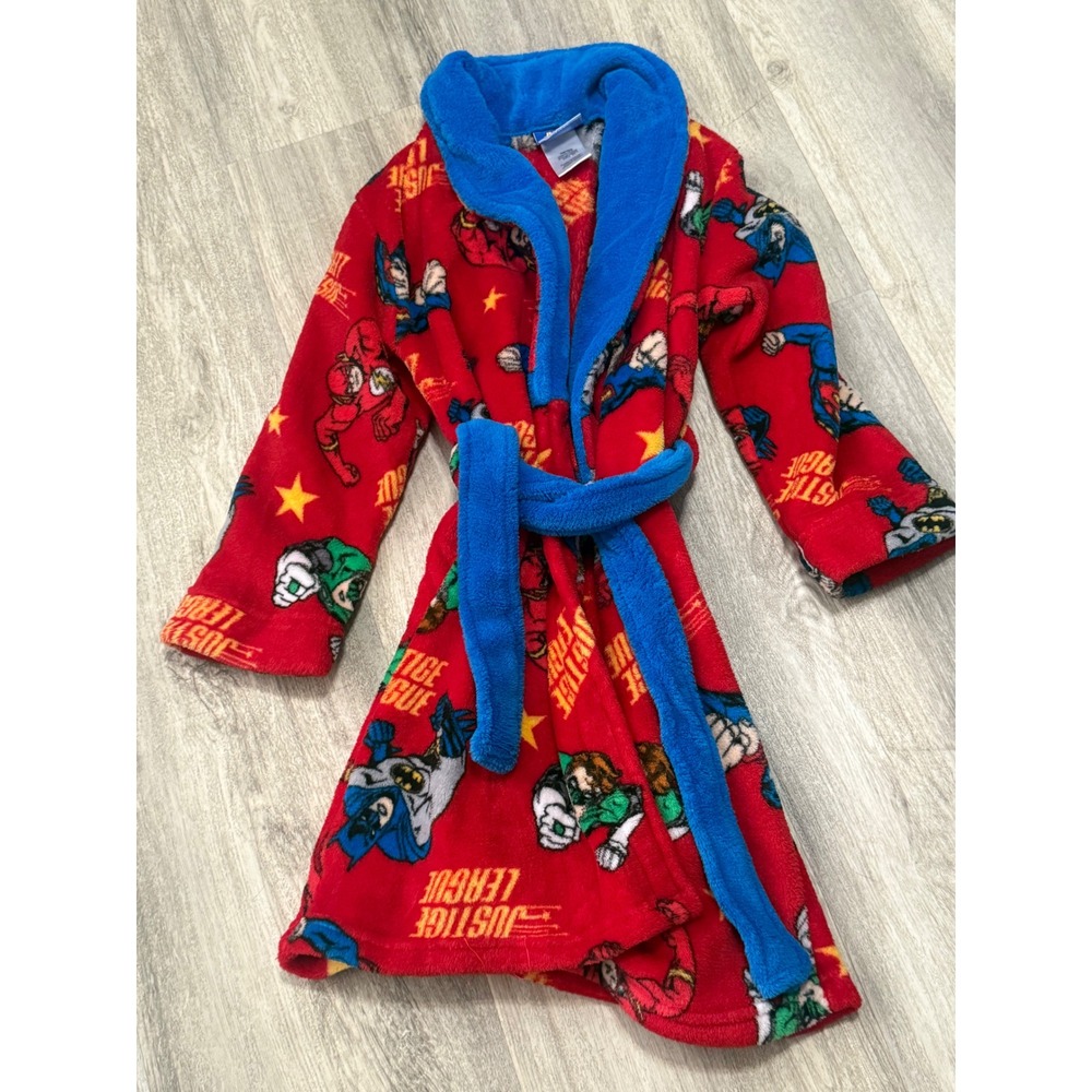 Justice League Boys Red Fleece Robe Batman Superman Flash Size S 6/7 K166882JL